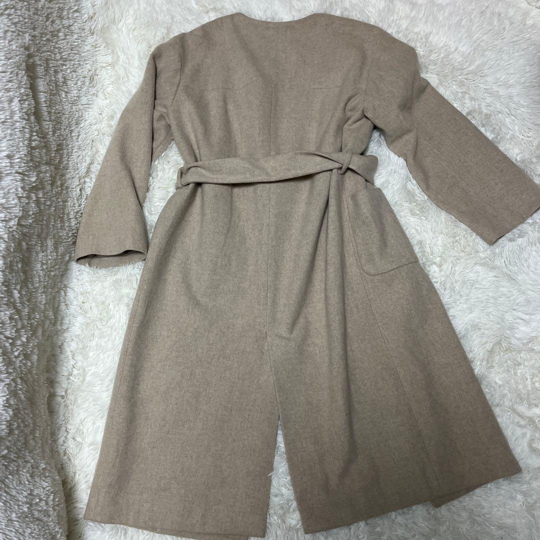 最終値下げ！スピックアンドスパン　ノーカラーロングコート ウール100%