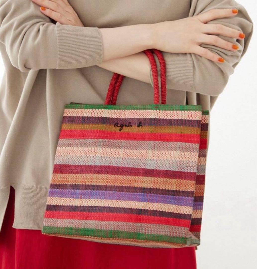 【新品・未使用・タグ付】アニエスベー　ラフィアバッグ　レッドベース　2049