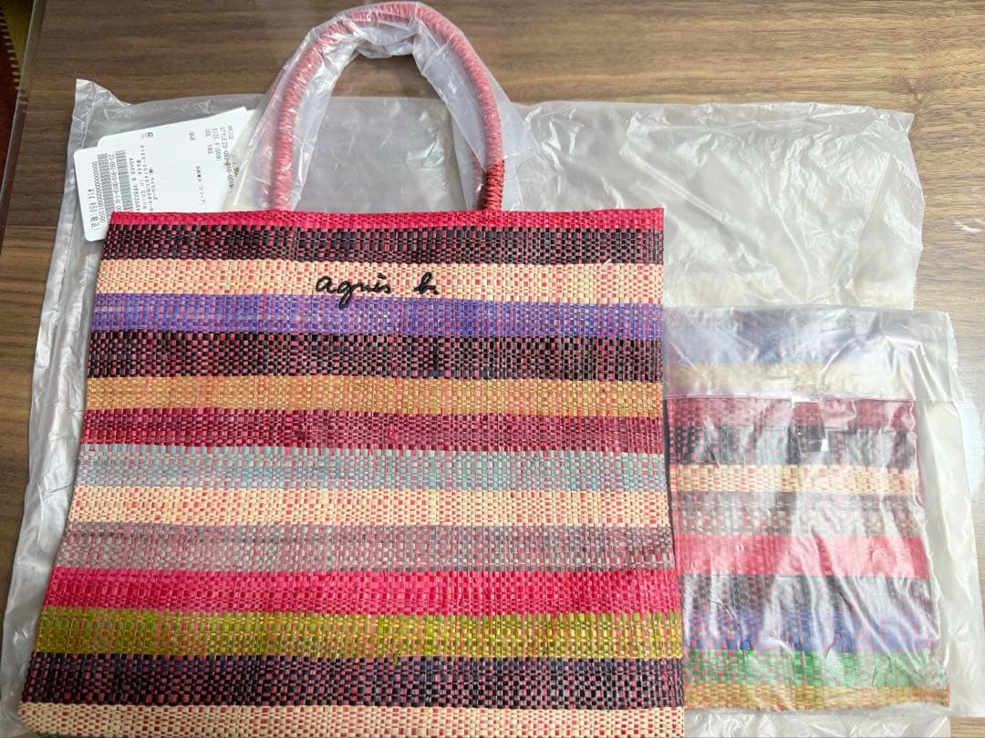 【新品・未使用・タグ付】アニエスベー　ラフィアバッグ　レッドベース　2049