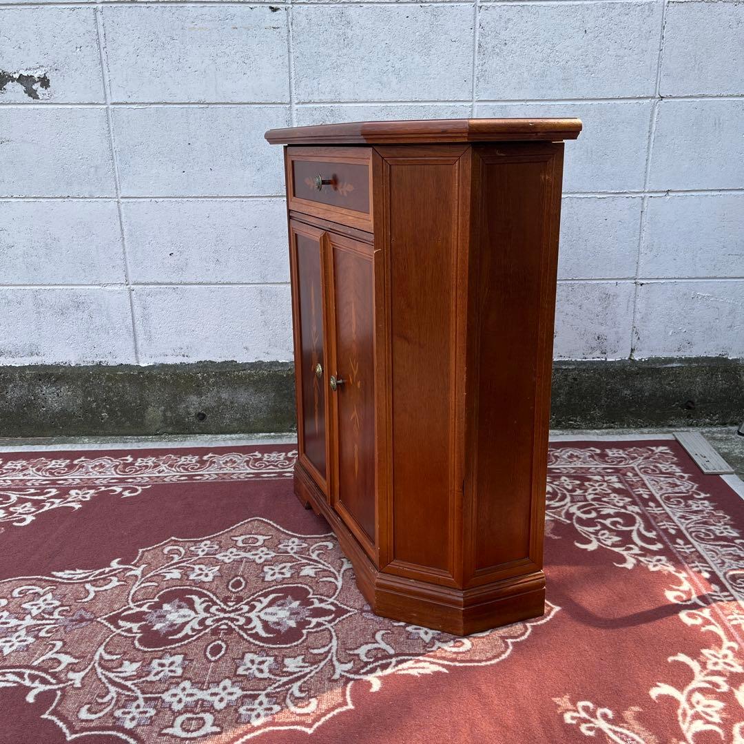 古家具ビンテージ品◾️アンティーク象嵌デザイン 木製コンソールテーブル 飾り台