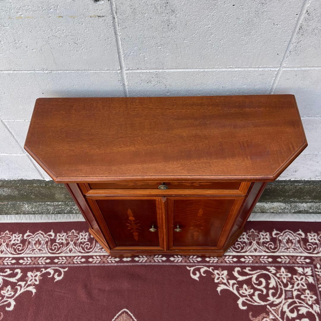 古家具ビンテージ品◾️アンティーク象嵌デザイン 木製コンソールテーブル 飾り台