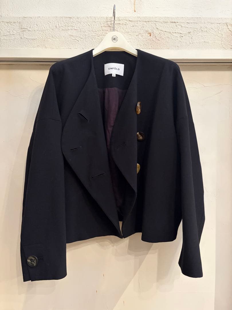 ENFOLD ノーカラージャケット ブラック サイズ38