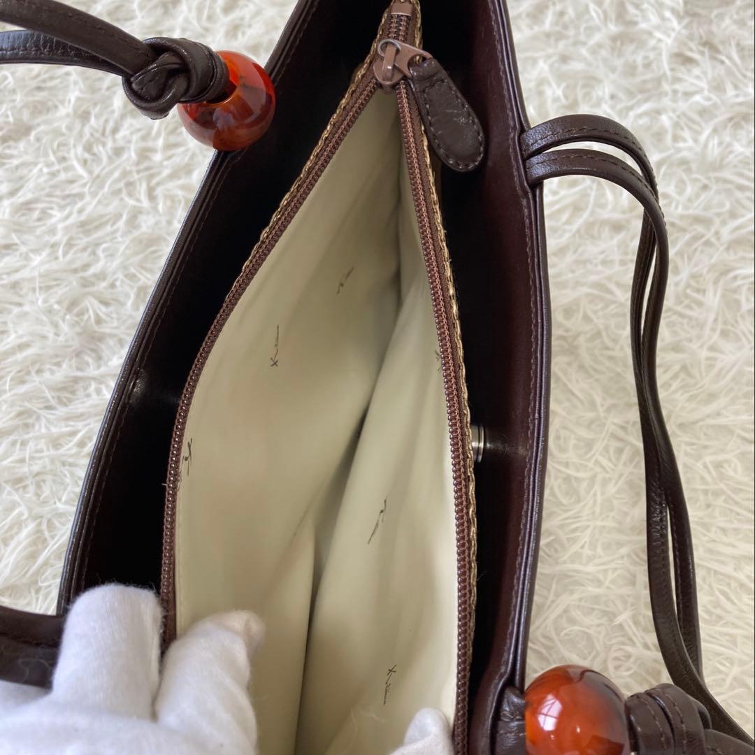 キタムラ✨かごバッグ　レザー　トートバッグ　夏　編み込み　保存袋　自立　異素材