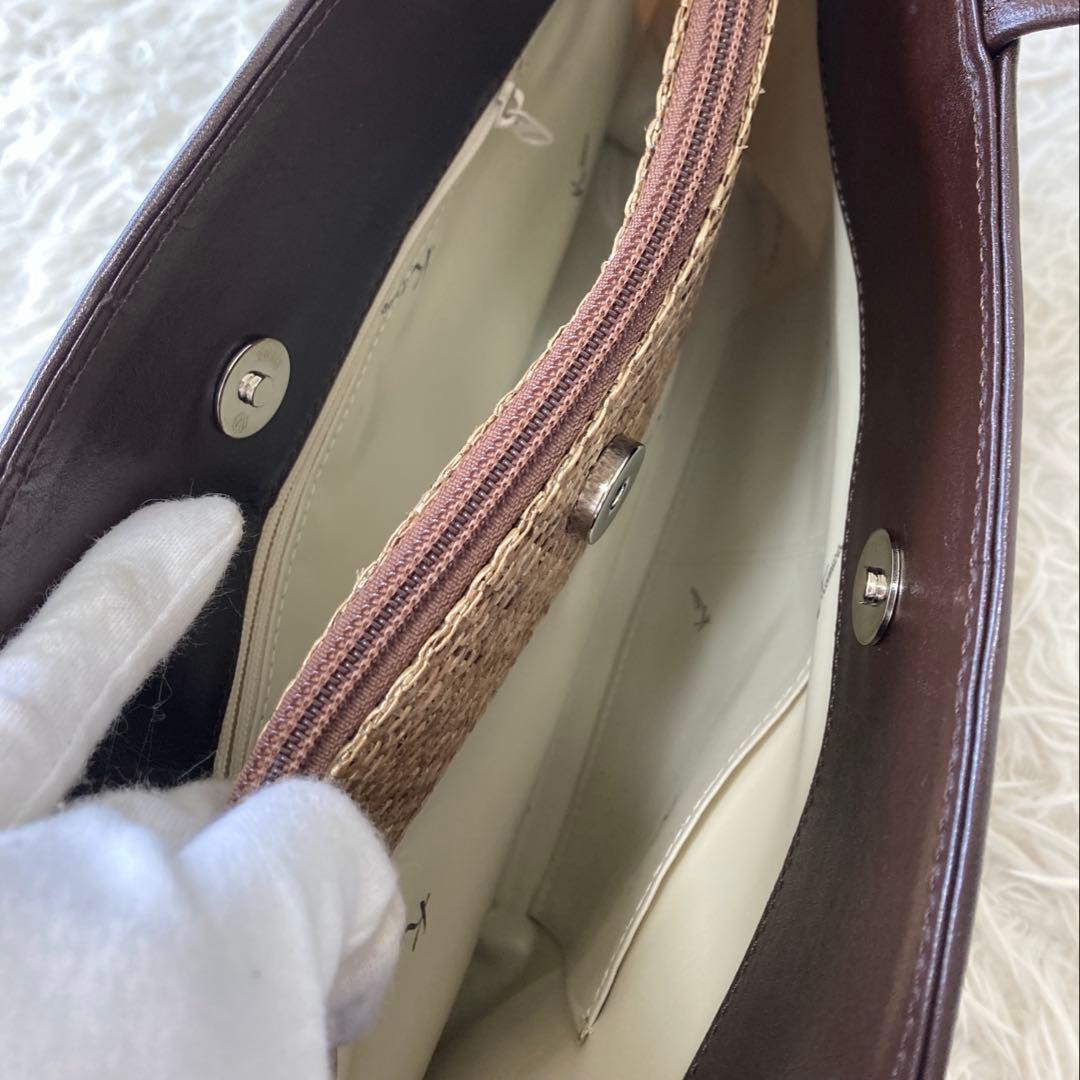 キタムラ✨かごバッグ　レザー　トートバッグ　夏　編み込み　保存袋　自立　異素材