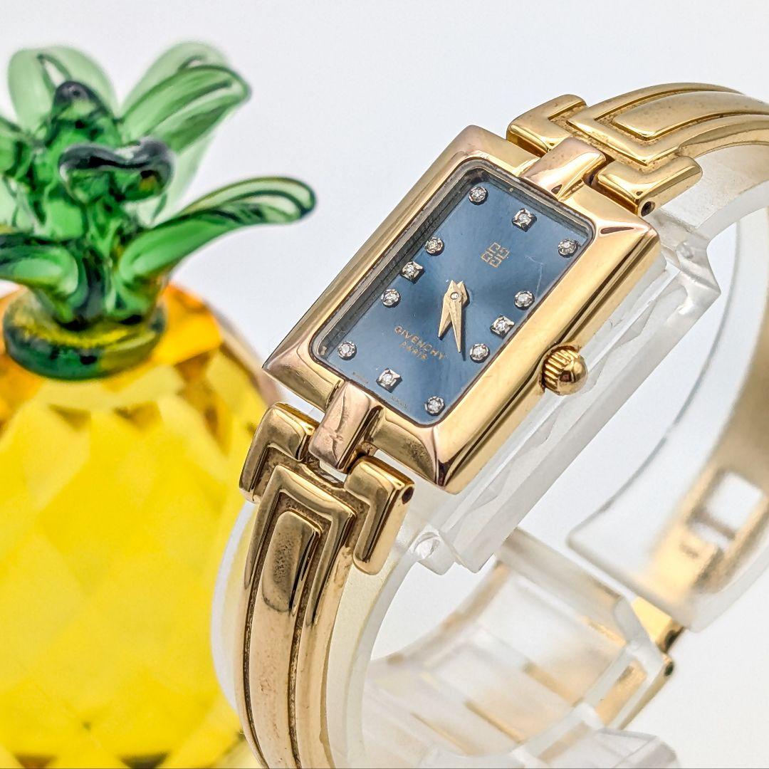 【美品】GIVENCHY ジバンシー ゴールド バングルウォッチ 12Pダイヤ