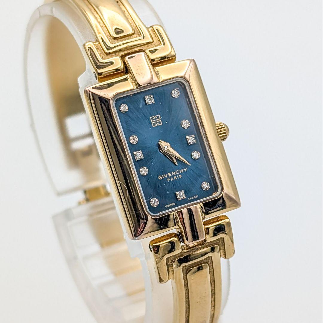 【美品】GIVENCHY ジバンシー ゴールド バングルウォッチ 12Pダイヤ