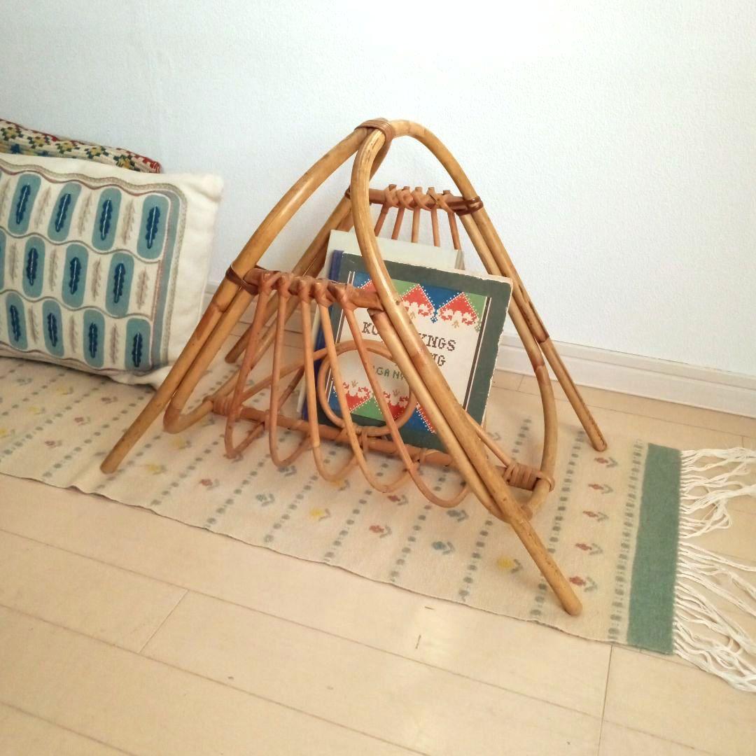 籐のマガジンラック スウェーデン 北欧 ヴィンテージ