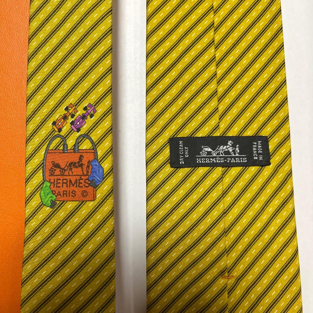 美品　エルメス　ネクタイ　黄色　ストライプ　シルクジャガード