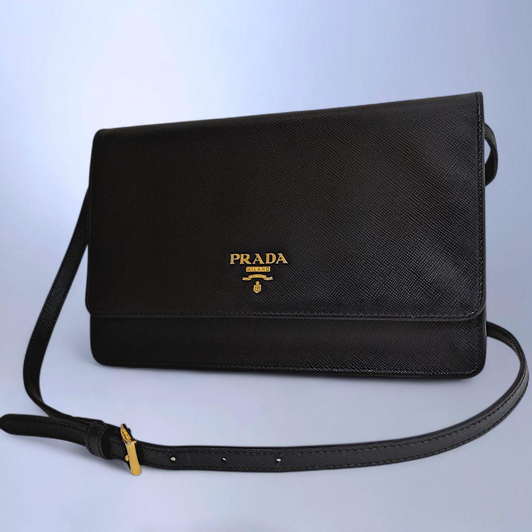 極美品 PRADA ショルダーバッグ ウォレット 斜め掛け サフィアーノ レザー