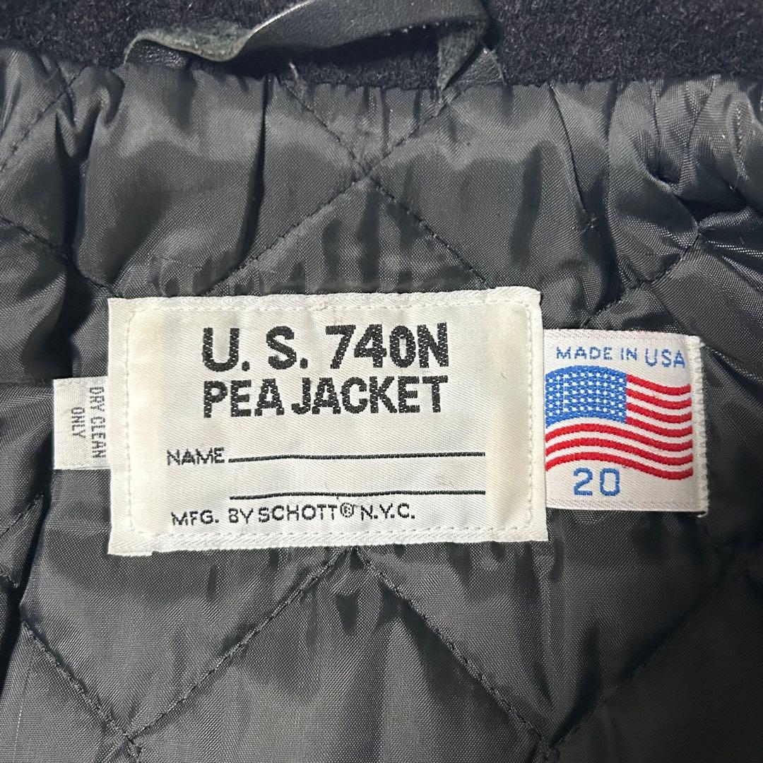 美品　Schott ピーコート ダブル キルティング　740N 黒　USA L
