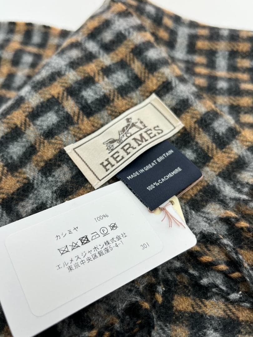 新品未使用　エルメス　マフラー　チェック柄