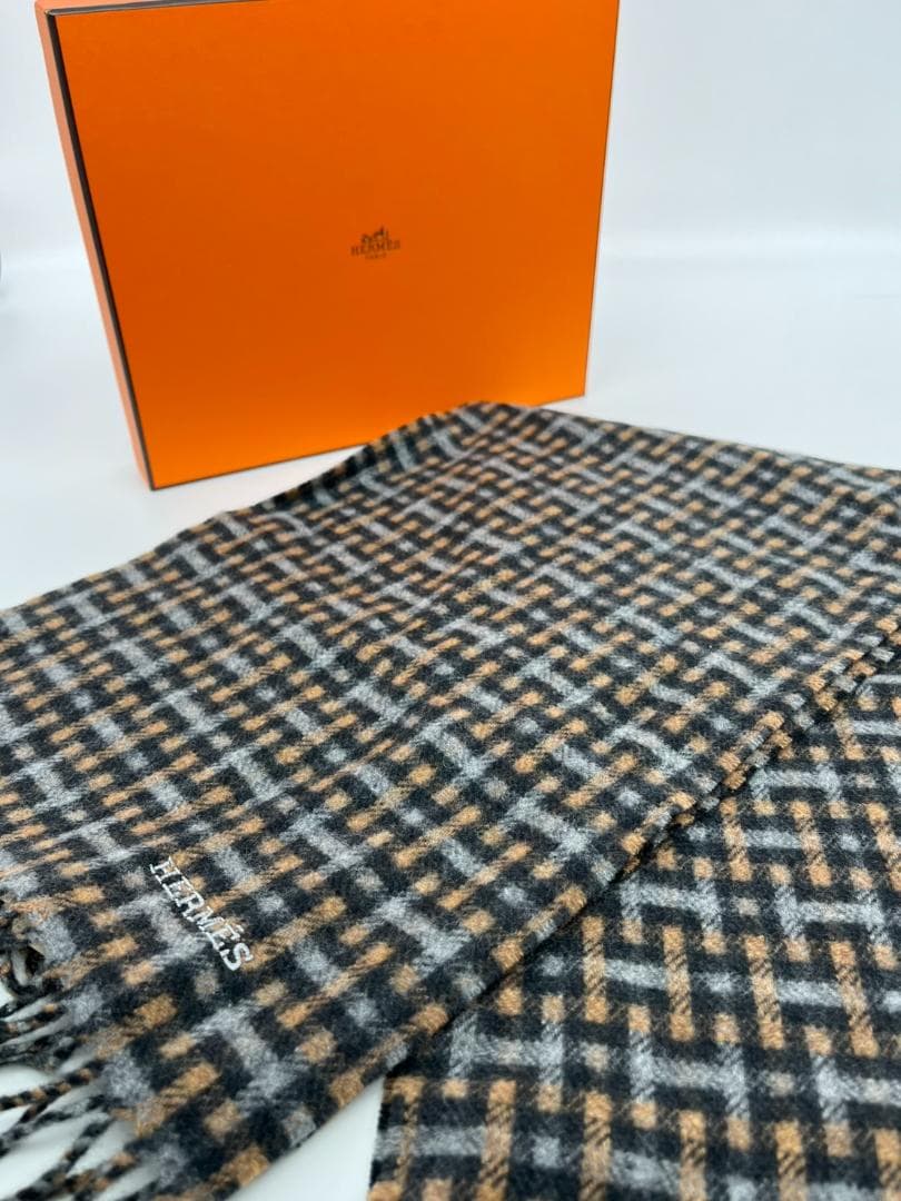 新品未使用　エルメス　マフラー　チェック柄