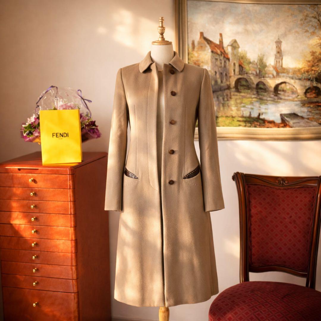美品　FENDI フェンディ チェスター　本革　レザー　カシミヤブレンド コート