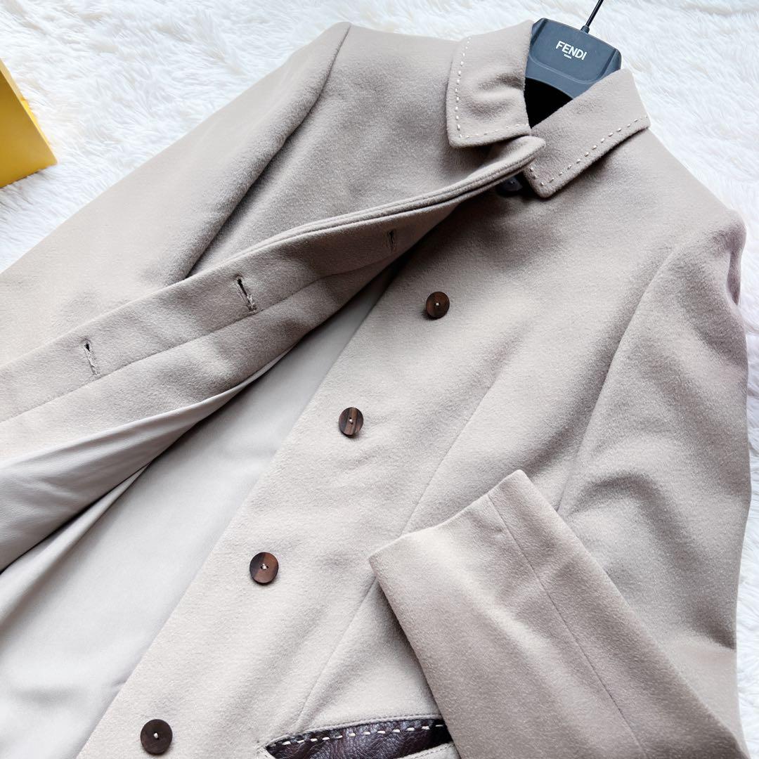 美品　FENDI フェンディ チェスター　本革　レザー　カシミヤブレンド コート