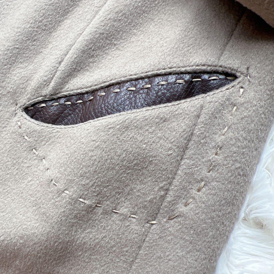 美品　FENDI フェンディ チェスター　本革　レザー　カシミヤブレンド コート