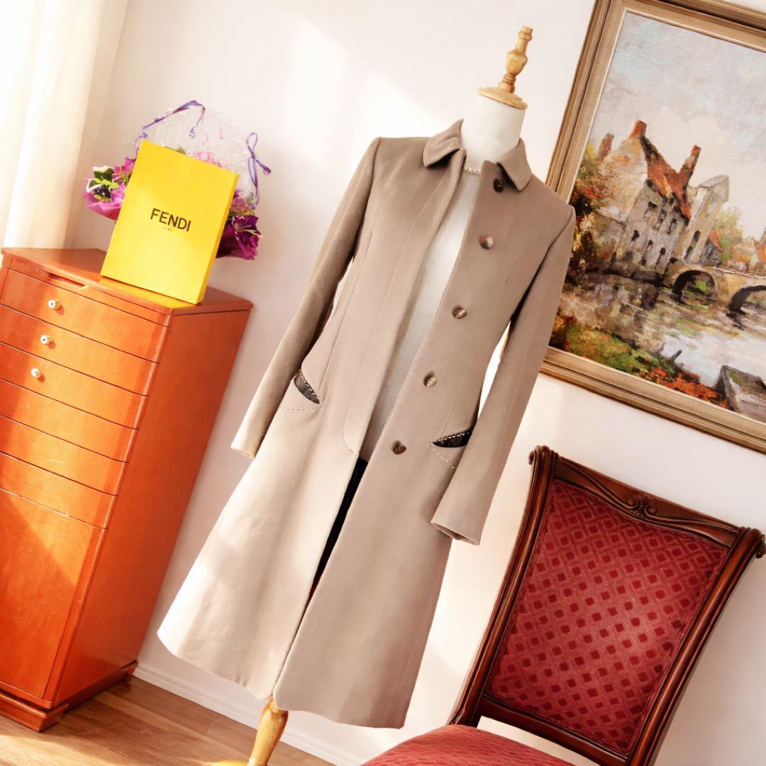 美品　FENDI フェンディ チェスター　本革　レザー　カシミヤブレンド コート