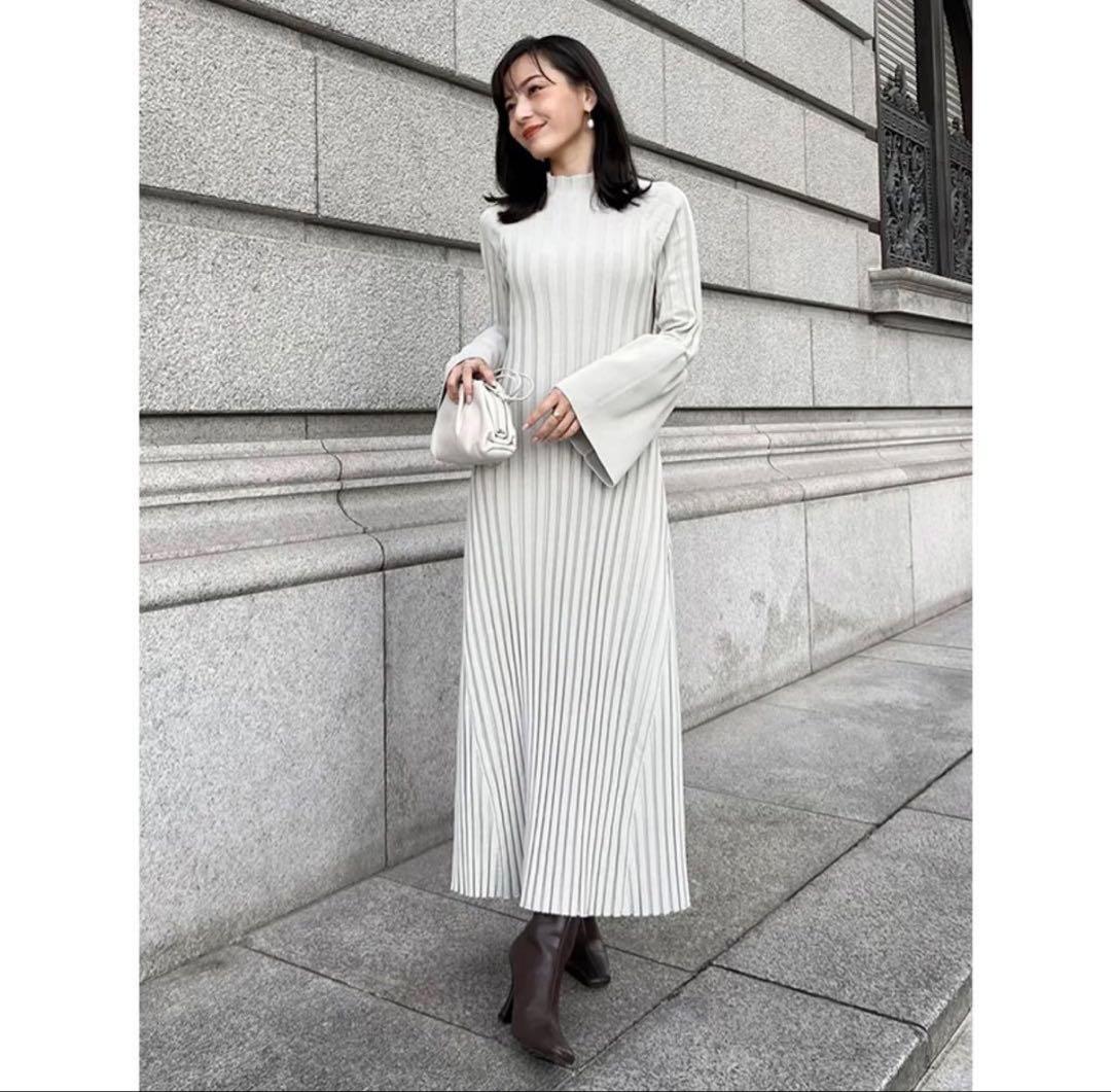 アニュアンス anuans ベルスリーブリブワンピース