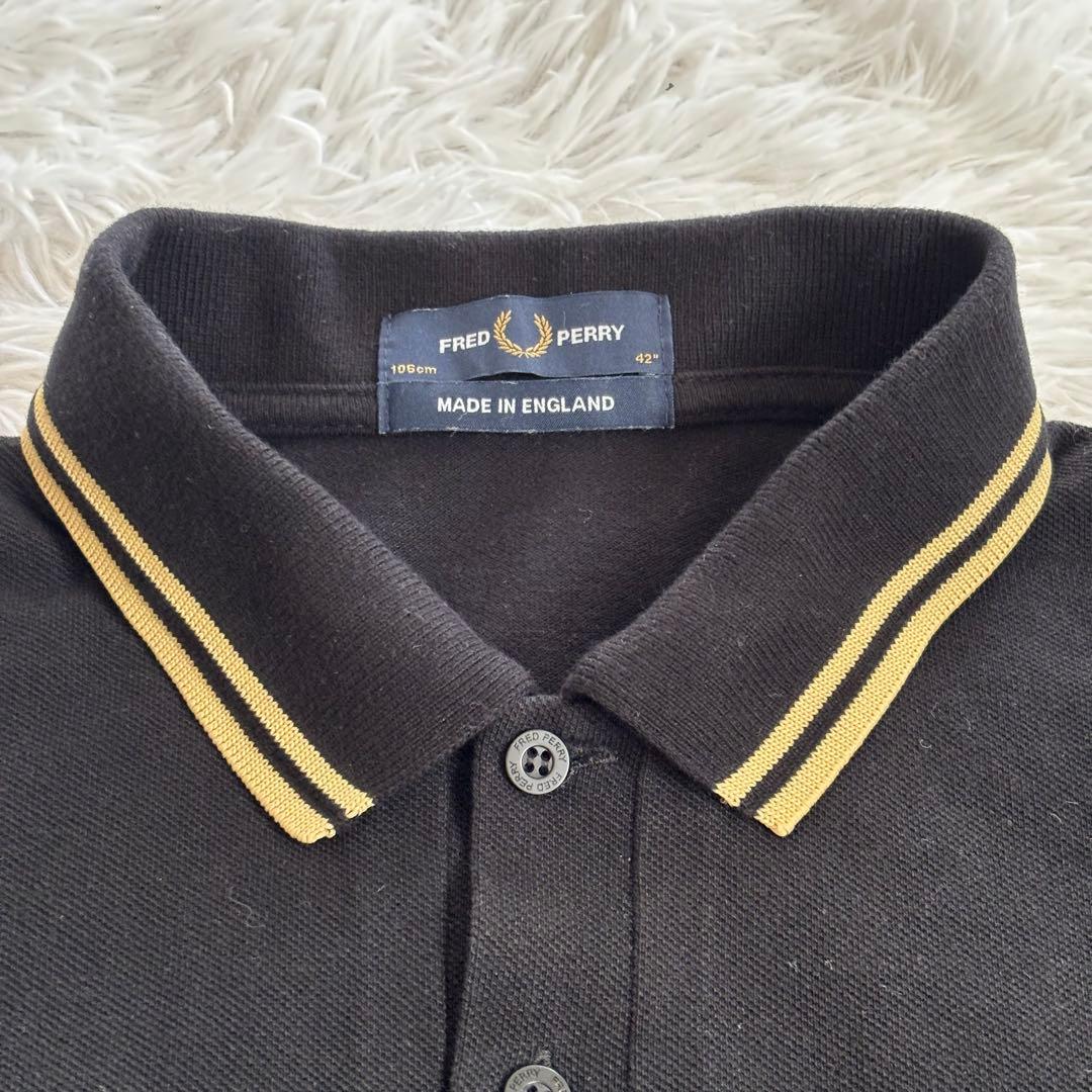 美品　フレッドペリー 英国製　M12　刺繍ロゴ　黒×ゴールド　ポロシャツ