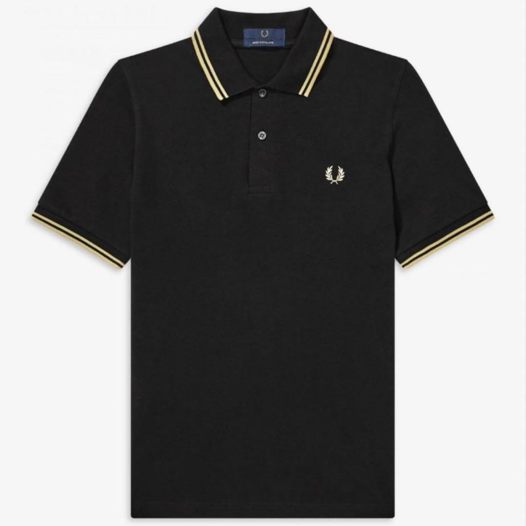 美品　フレッドペリー 英国製　M12　刺繍ロゴ　黒×ゴールド　ポロシャツ