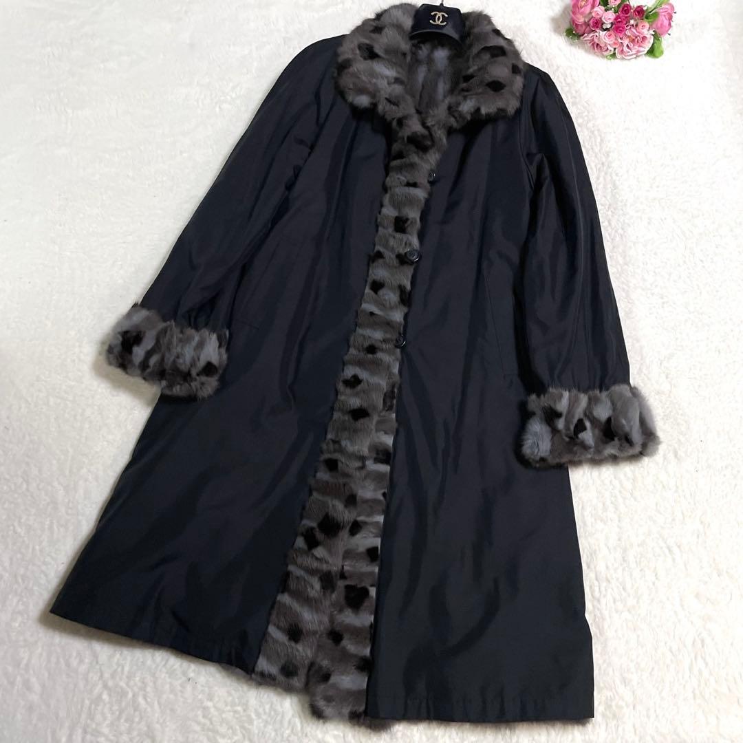 美品◎ロリアリス シルク リバーシブル ファーコート 近年モデル XL相当