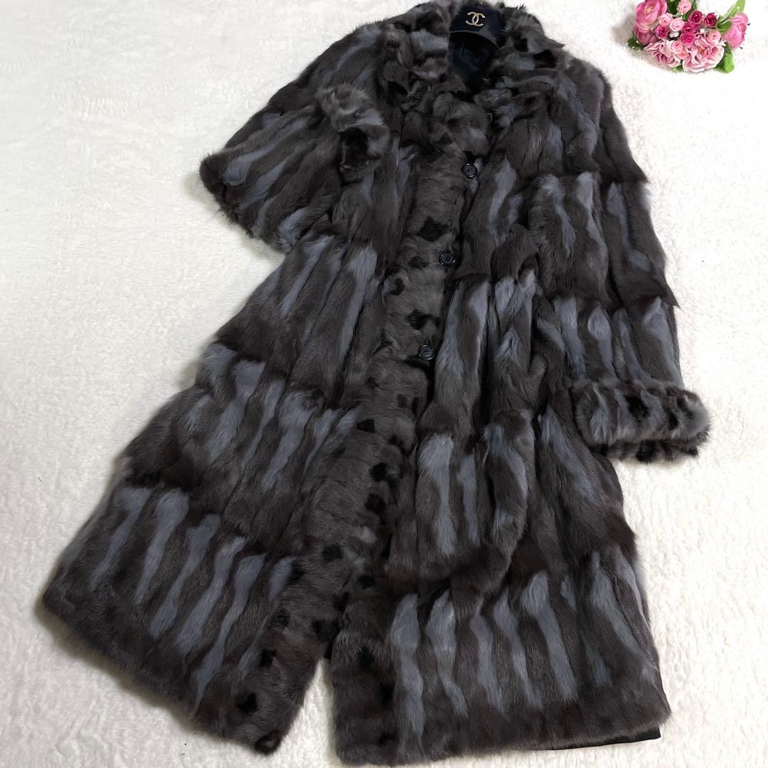 美品◎ロリアリス シルク リバーシブル ファーコート 近年モデル XL相当