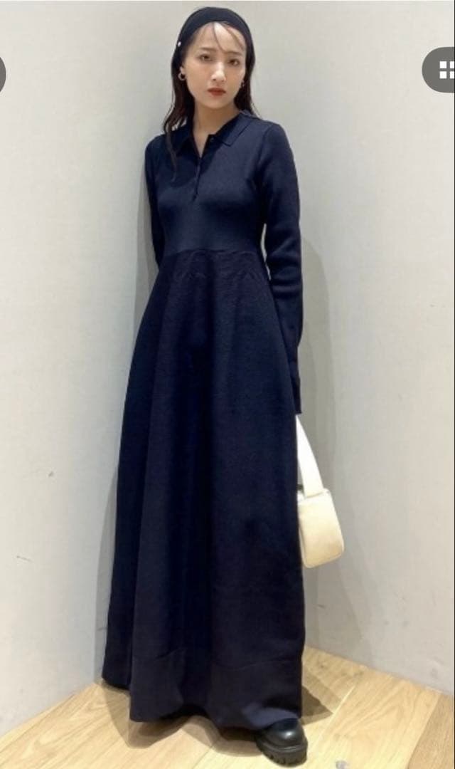 【タグ付き未使用】STYLEMIXER フォルムポロニットワンピース ネイビー