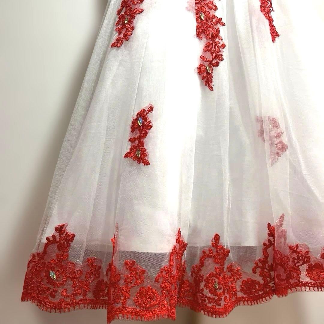 レッド刺繍 ボリューム チュール ドレス 110 120cm相当 レース