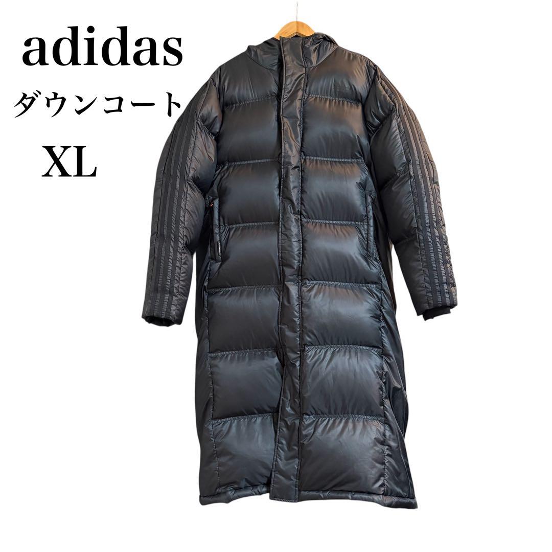adidas アディダス ベンチコート ブラック ダウン ロング丈 フーディー
