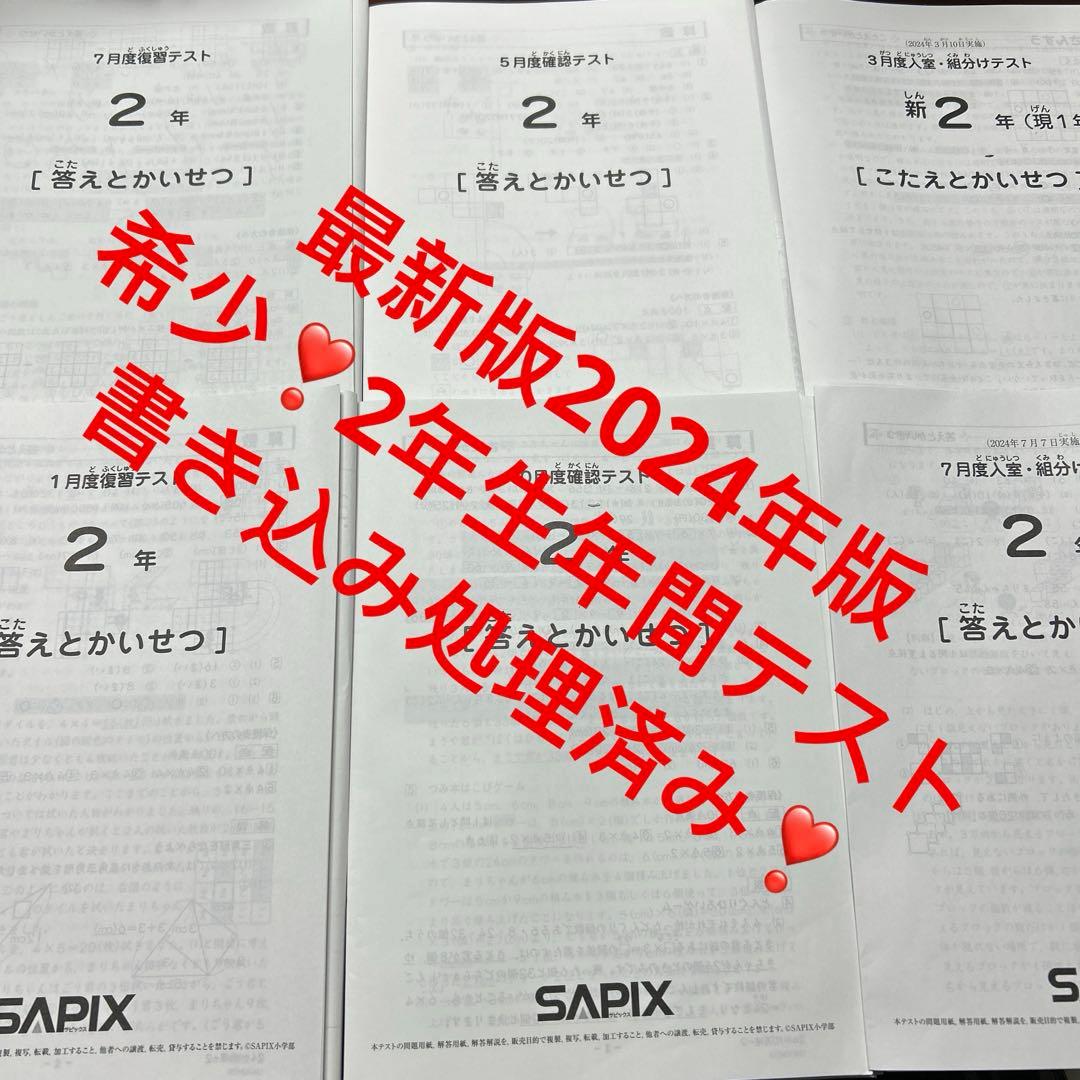 ㉔ま　希少　サピックス　SAPIX 2年　年間テスト　書き込み処理済み❣️