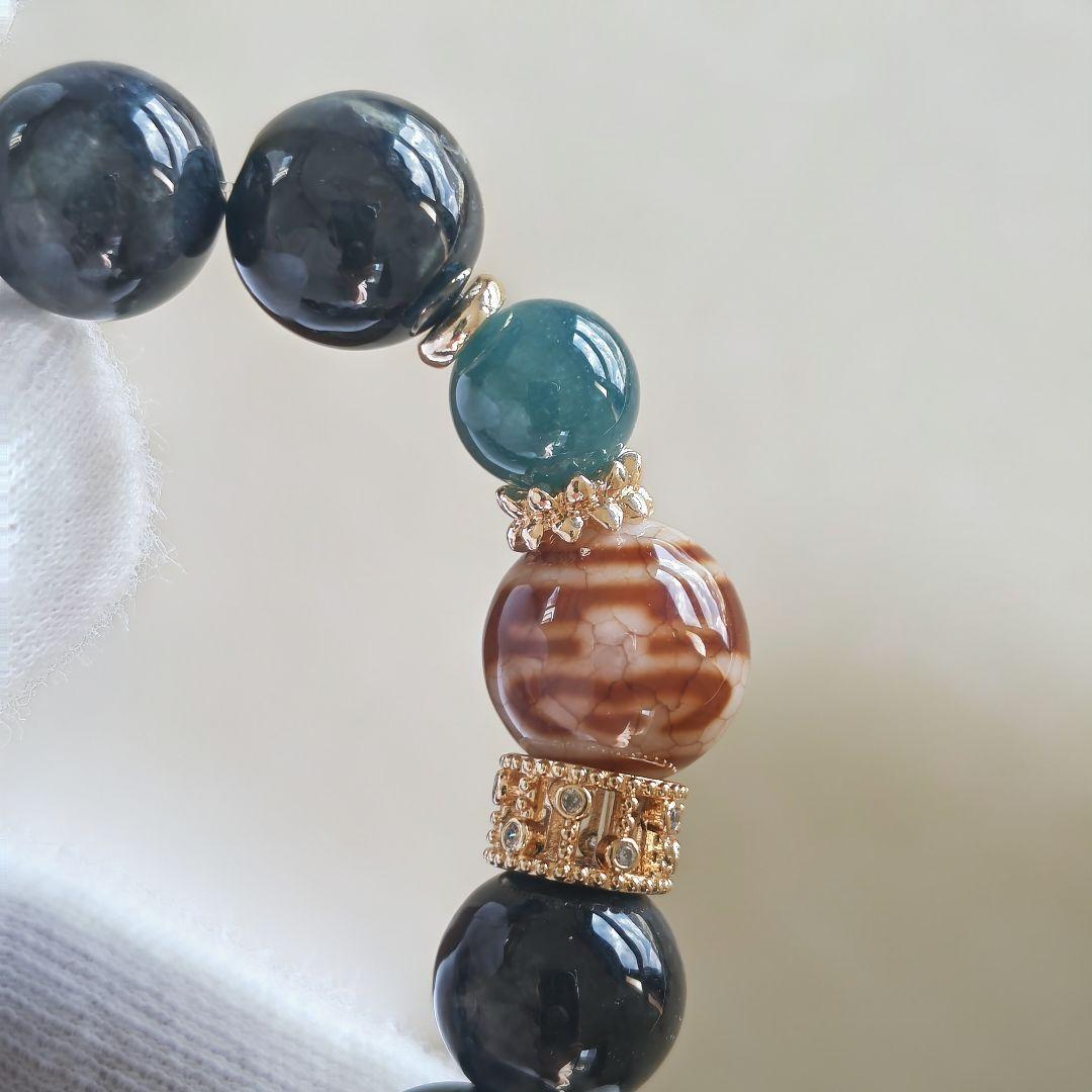 新作♡火供龍紋丸天珠、黒翡翠、グアテマラ産翡翠