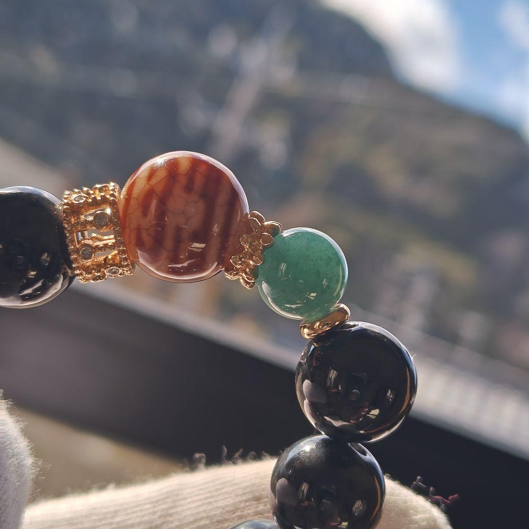 新作♡火供龍紋丸天珠、黒翡翠、グアテマラ産翡翠