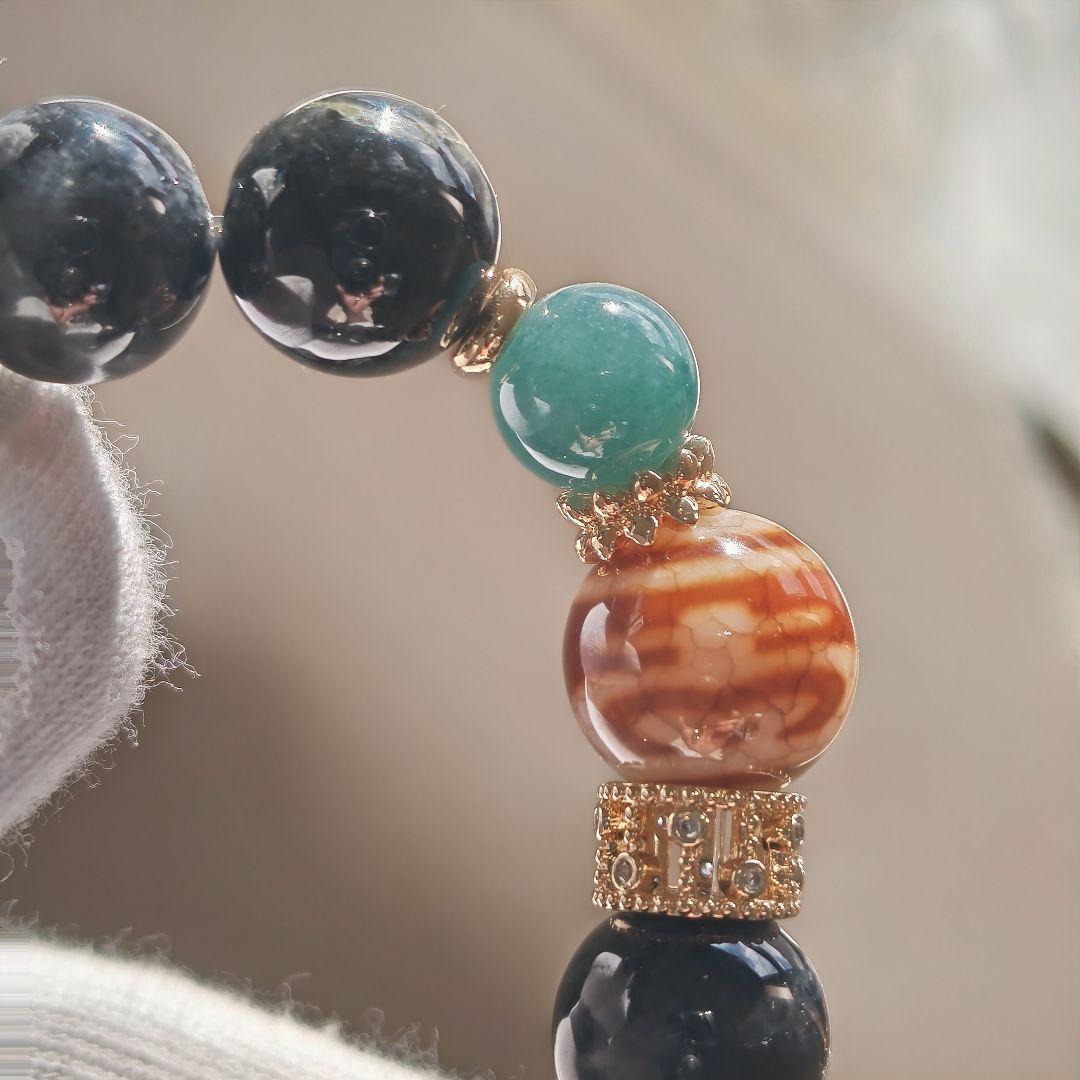 新作♡火供龍紋丸天珠、黒翡翠、グアテマラ産翡翠
