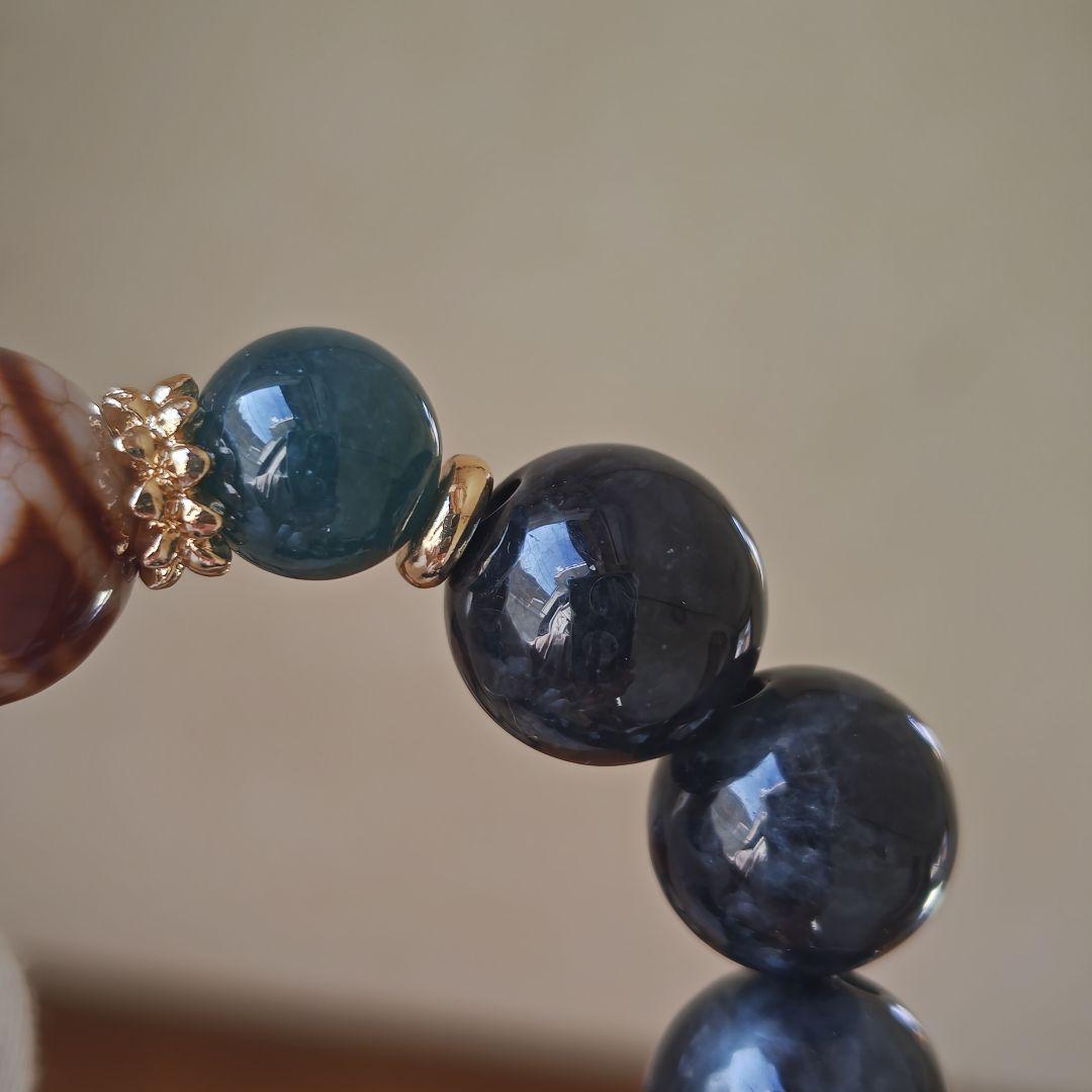 新作♡火供龍紋丸天珠、黒翡翠、グアテマラ産翡翠