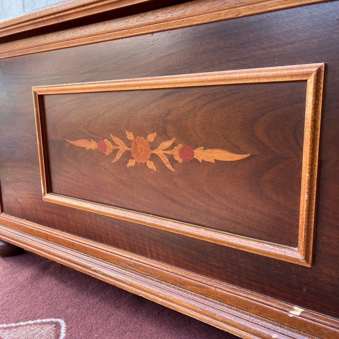 古家具ビンテージ品◾️アンティーク象嵌デザイン 木製ベンチチェスト 木製家具