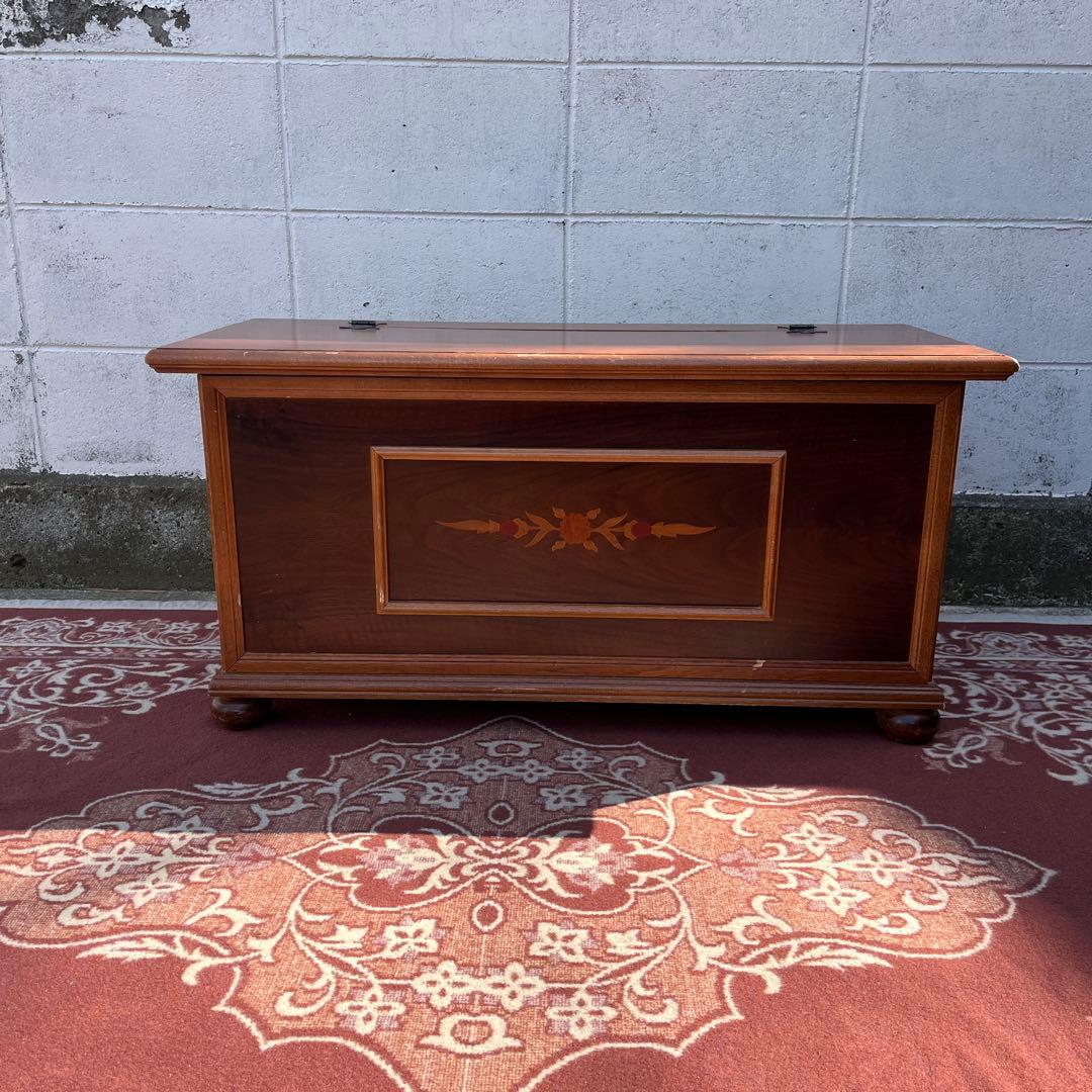 古家具ビンテージ品◾️アンティーク象嵌デザイン 木製ベンチチェスト 木製家具