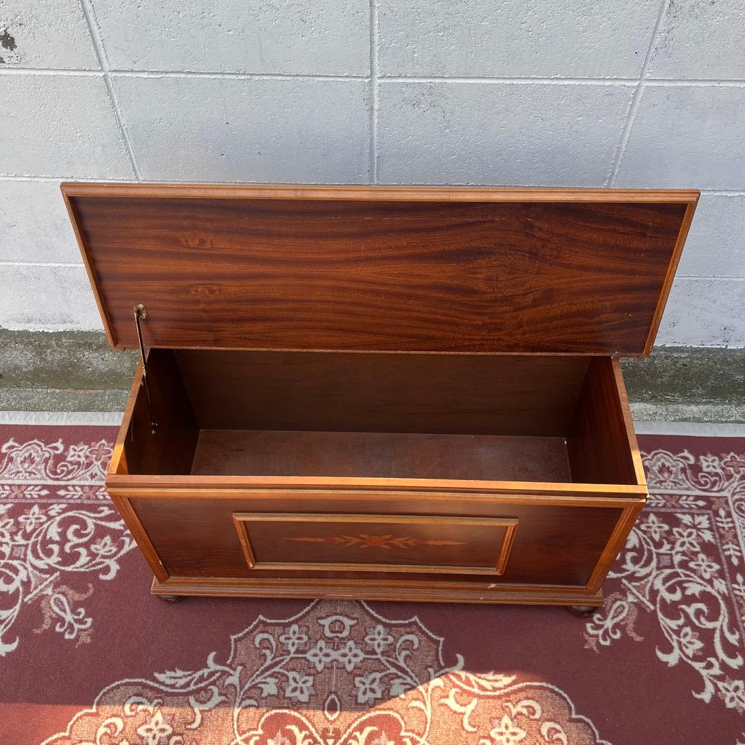 古家具ビンテージ品◾️アンティーク象嵌デザイン 木製ベンチチェスト 木製家具