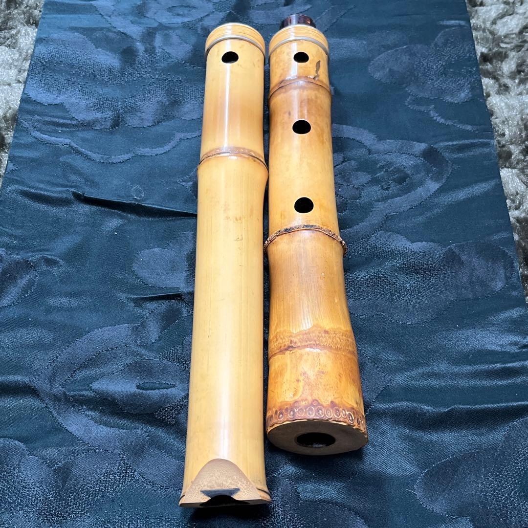 尺八 琴古流 在銘 2印 1尺8寸管 中継ぎ籐巻き銀三線 【音出し確認済み】