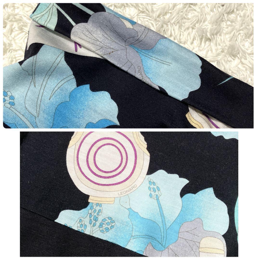 レオナール✨チュニック カットソー ハイネック トリム 花 香水柄 濃紺 M