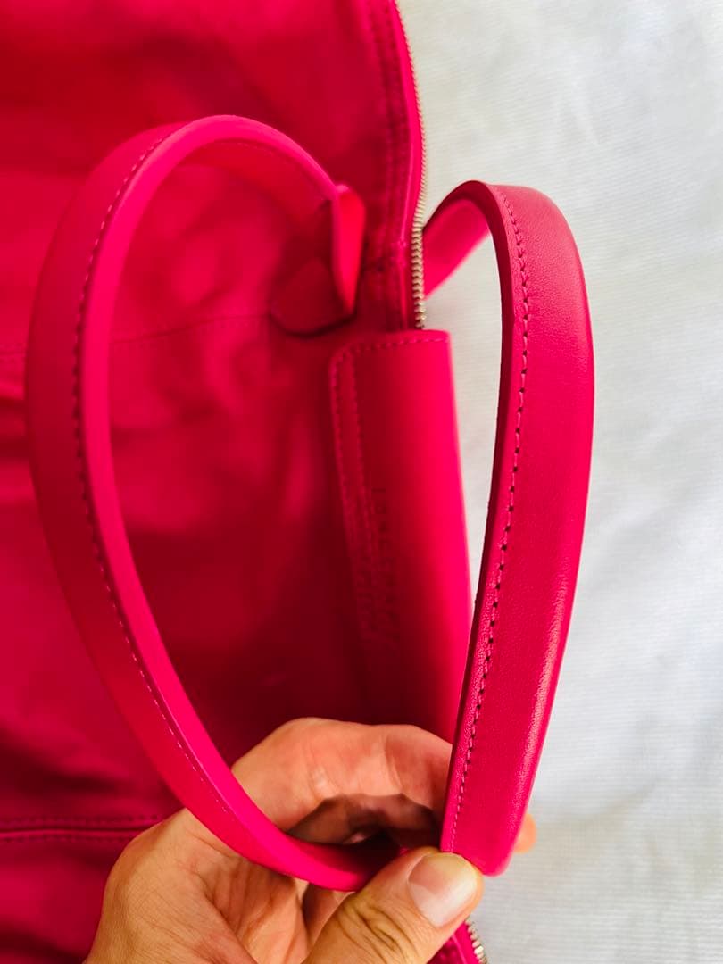 ロンシャン　リアルレザー　本革　ピンクレザーショルダーバッグ