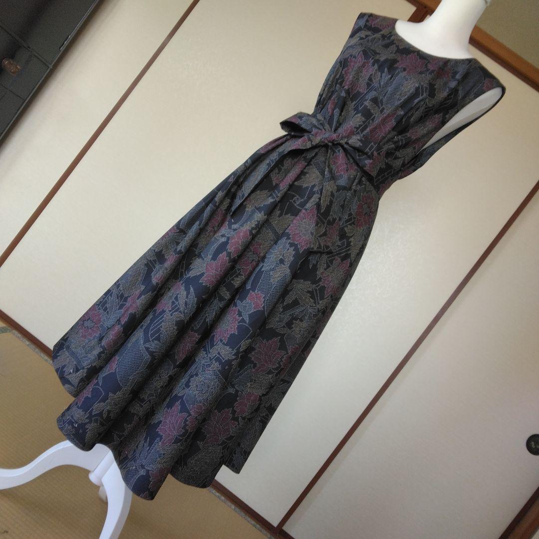 庄司さま専用　大島紬解き生地からバイアス仕立てロングフレアーワンピース2XL寸