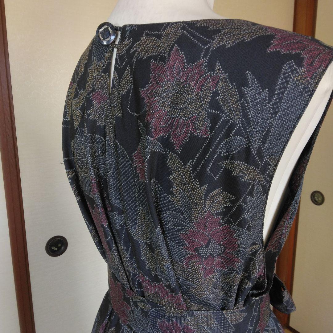 庄司さま専用　大島紬解き生地からバイアス仕立てロングフレアーワンピース2XL寸