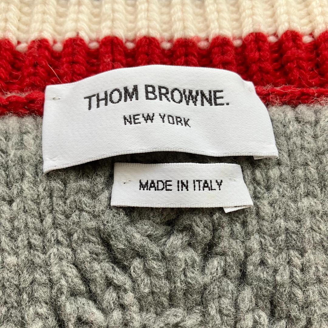 美品◎THOM BROWNE ケーブル編み マフラー 大判 グレー