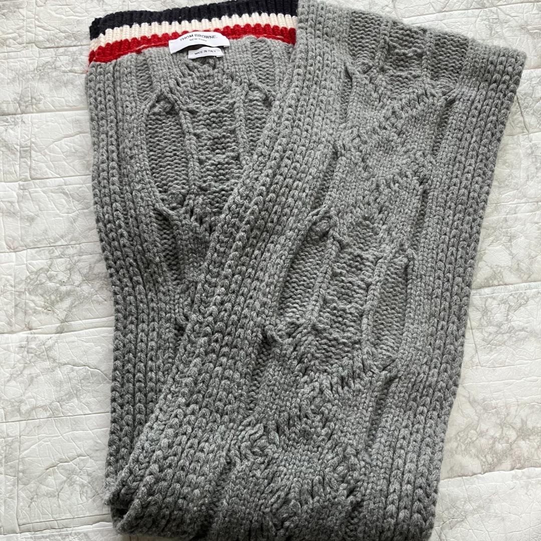 美品◎THOM BROWNE ケーブル編み マフラー 大判 グレー