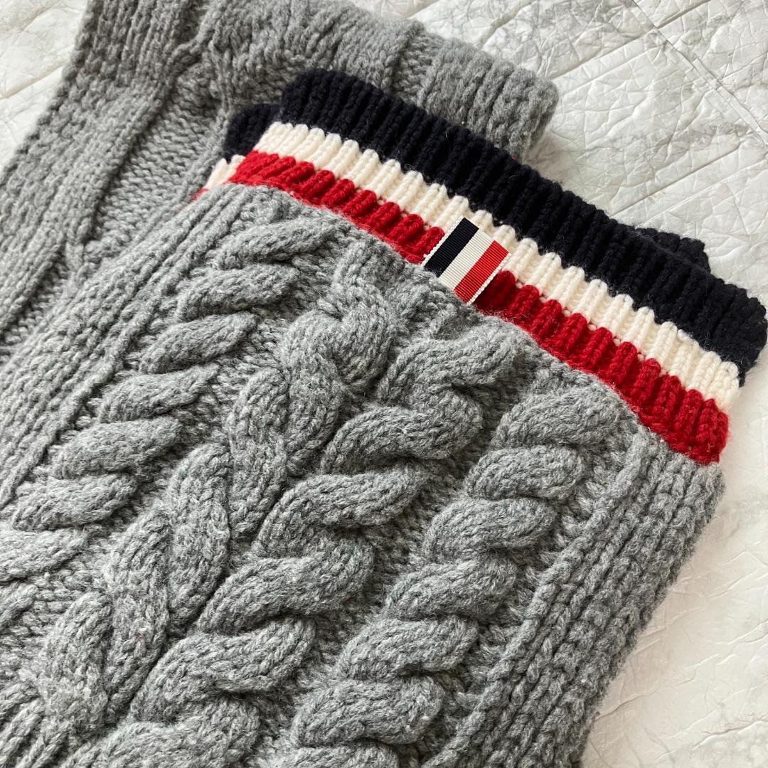 美品◎THOM BROWNE ケーブル編み マフラー 大判 グレー