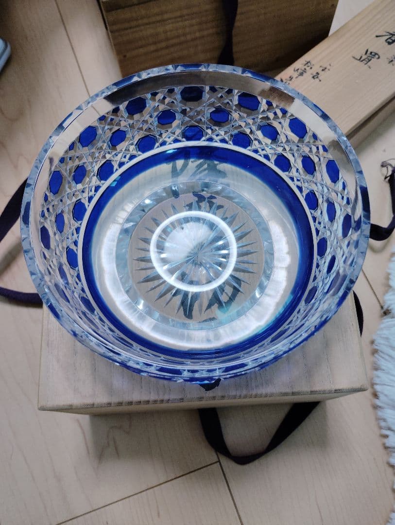 薩摩切子青色ガラスボウル