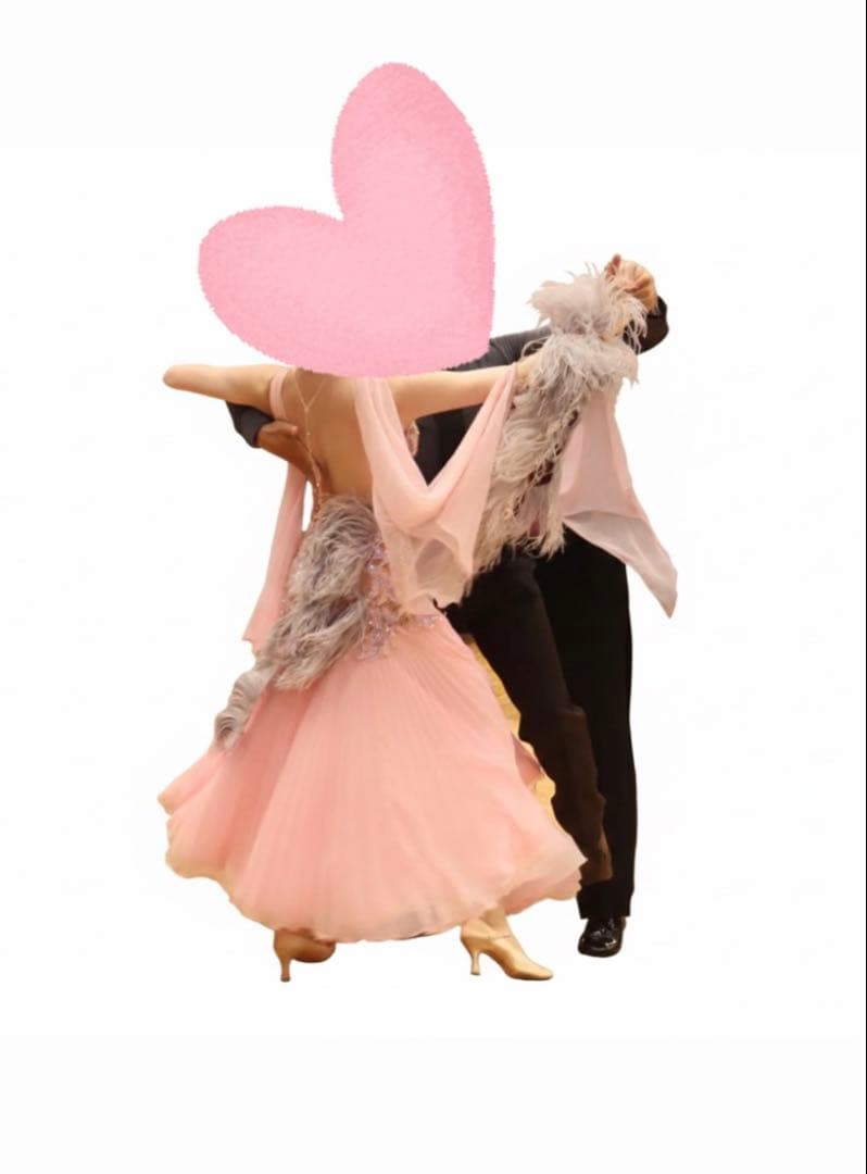 ピンク社交ダンススタンダードドレス グレーオーストリッチ付き