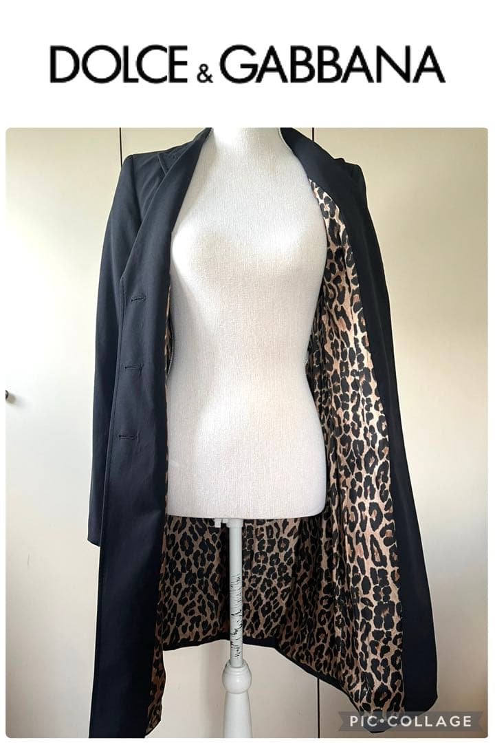 ドルチェ&ガッバーナ ロングジャケットコート 38 裏地レオパード ブラック