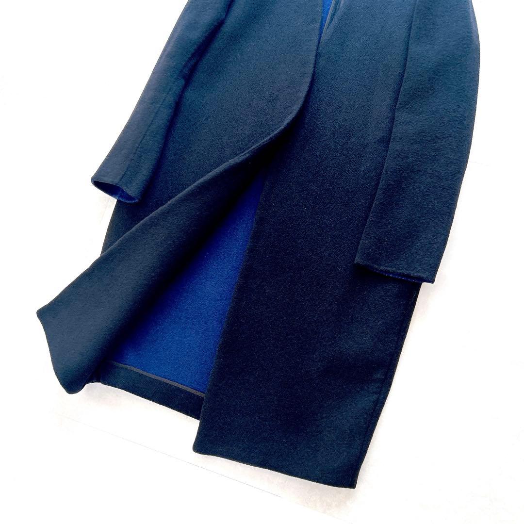 人気✨エンフォルド　ウールリバーバイカラーコート　ノーカラー　ダブルフェイス　M