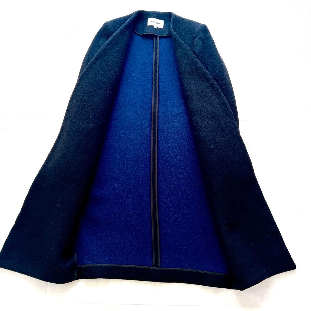 人気✨エンフォルド　ウールリバーバイカラーコート　ノーカラー　ダブルフェイス　M