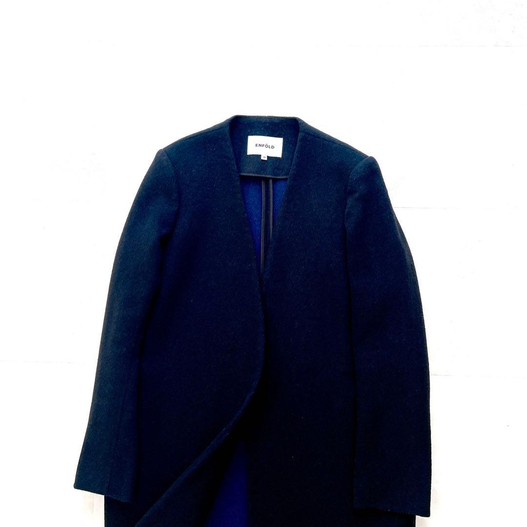 人気✨エンフォルド　ウールリバーバイカラーコート　ノーカラー　ダブルフェイス　M